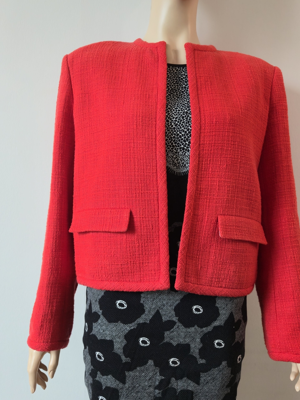 Theory Bright Cotton  Red Cropped Bouclé Blazer US6